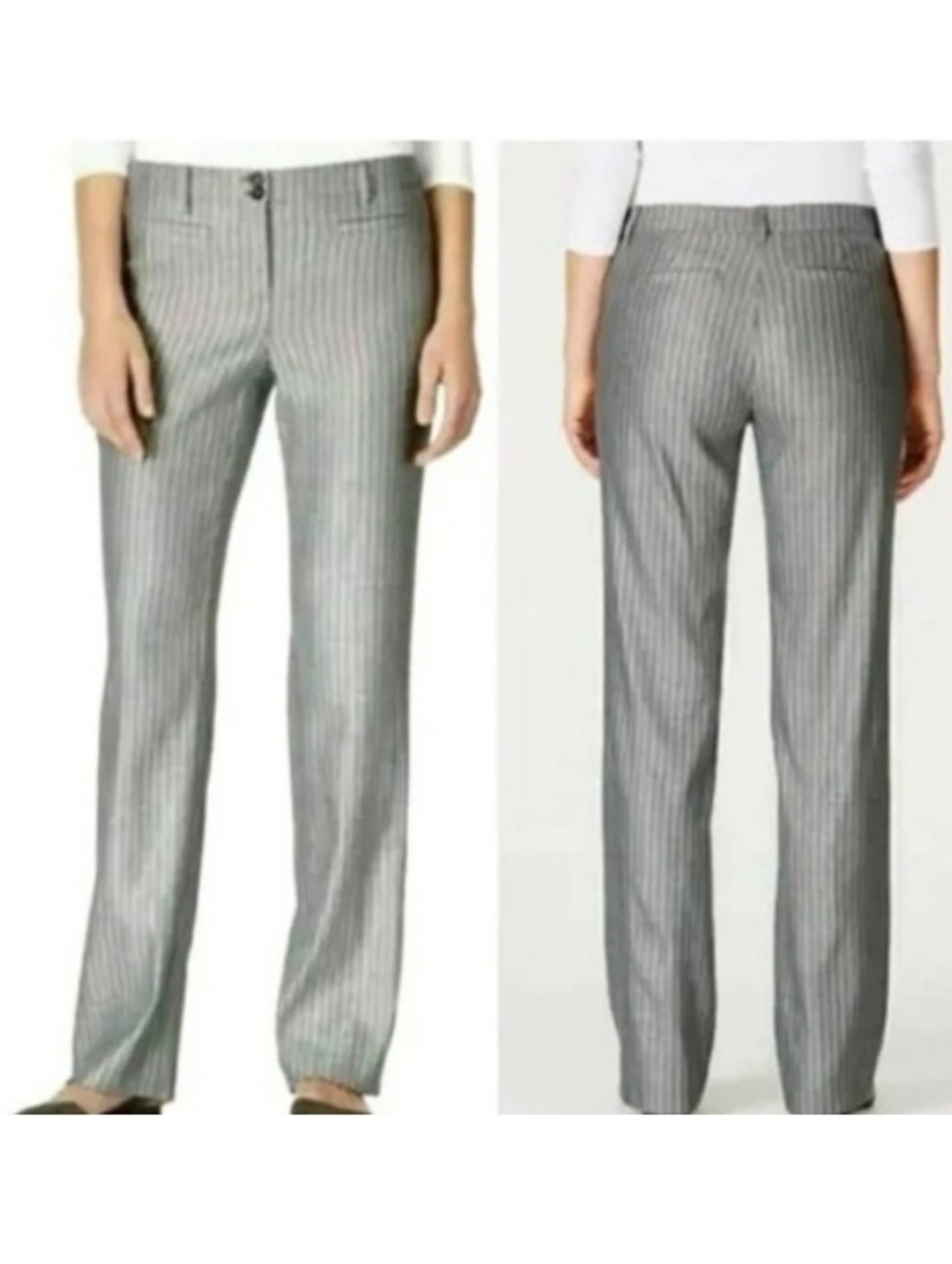 J. Jill Linen Stretch Dress Pants Granite Stripe